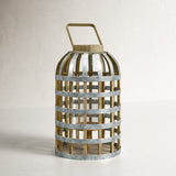 Rani Silver/Brown Glass-Metal-Wood Tabletop Lantern
