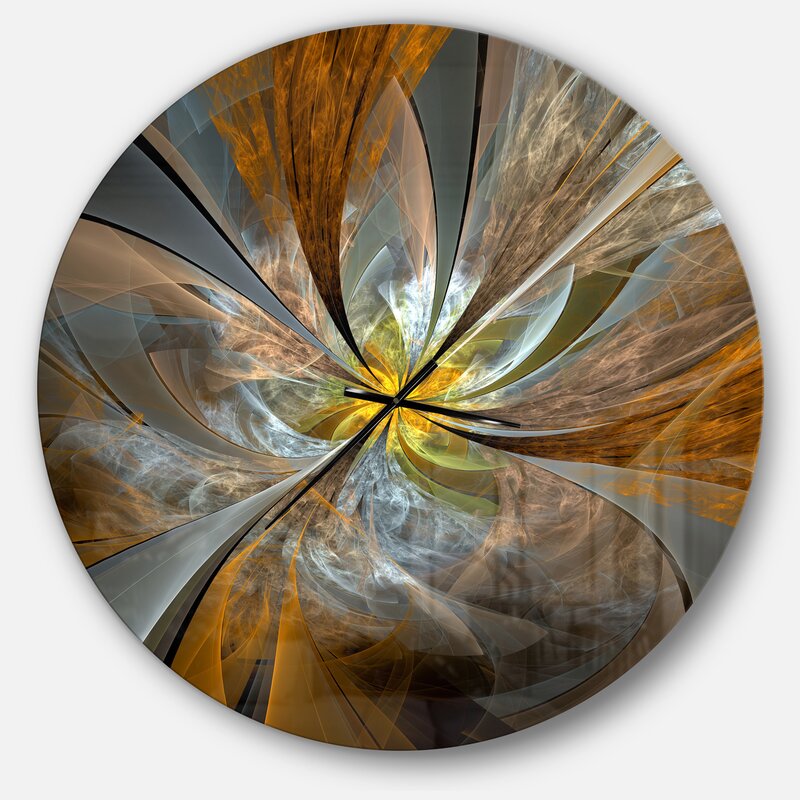 Ritotic Symmetrical Aluminium Bronze/Gray Fractal Flower Wall Clock