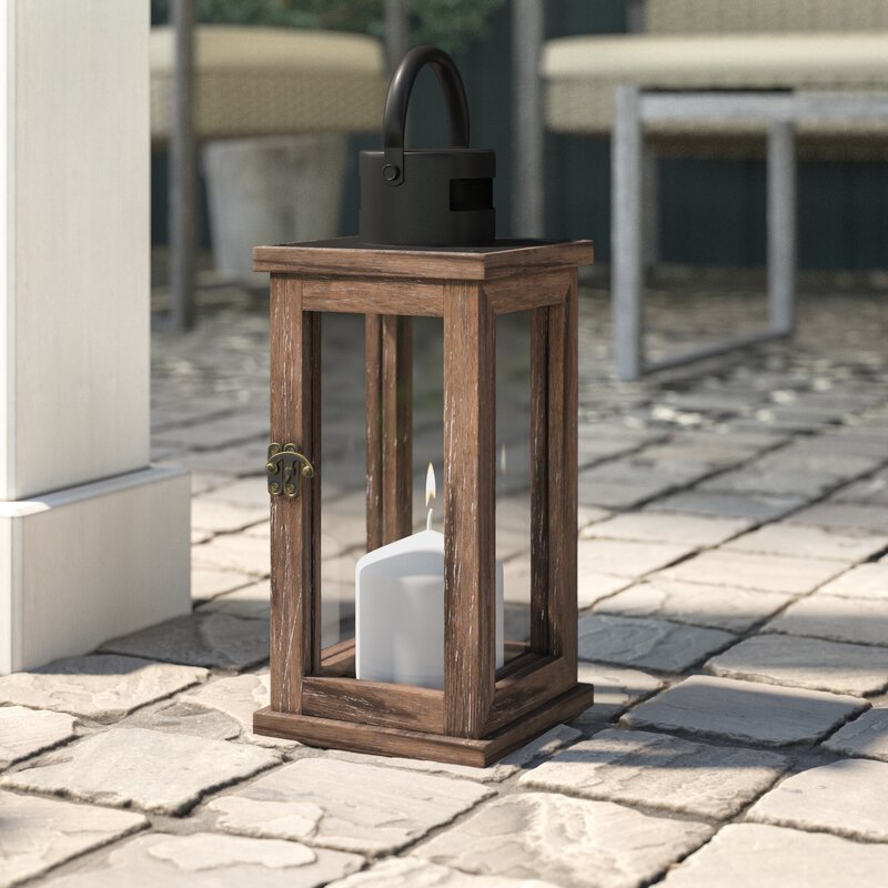 Banew Brown Wood Rustic Tabletop Lantern Candle Holder